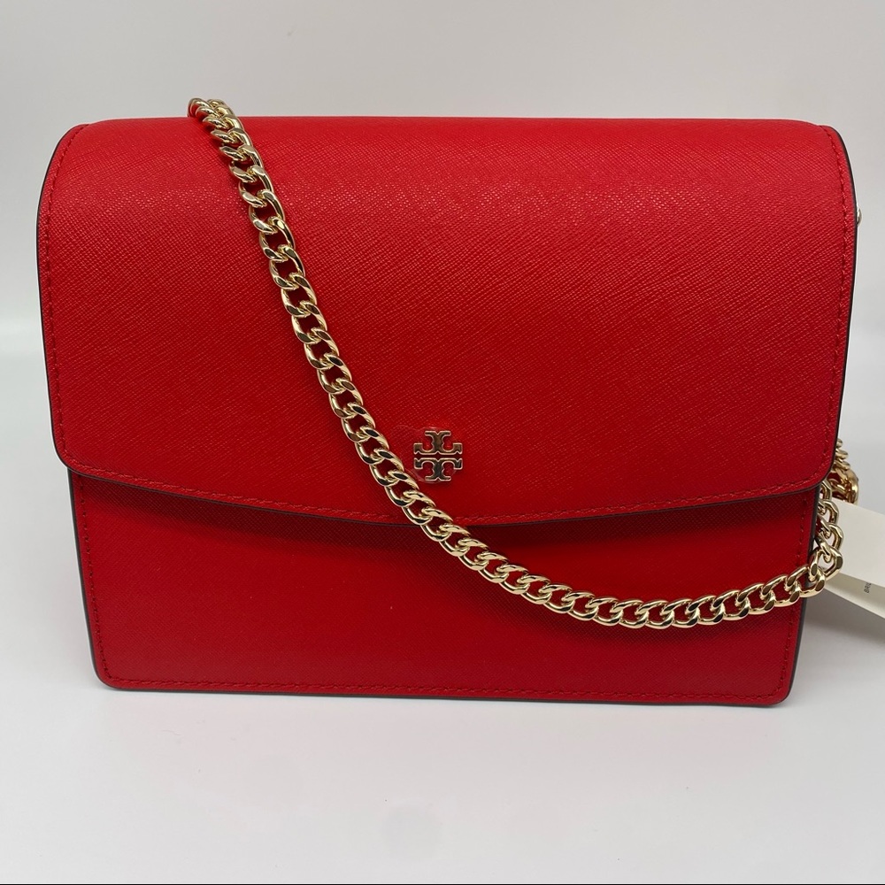 Tory Burch Emerson Envelope Adjustable Shoulder Bag Brilliant Red